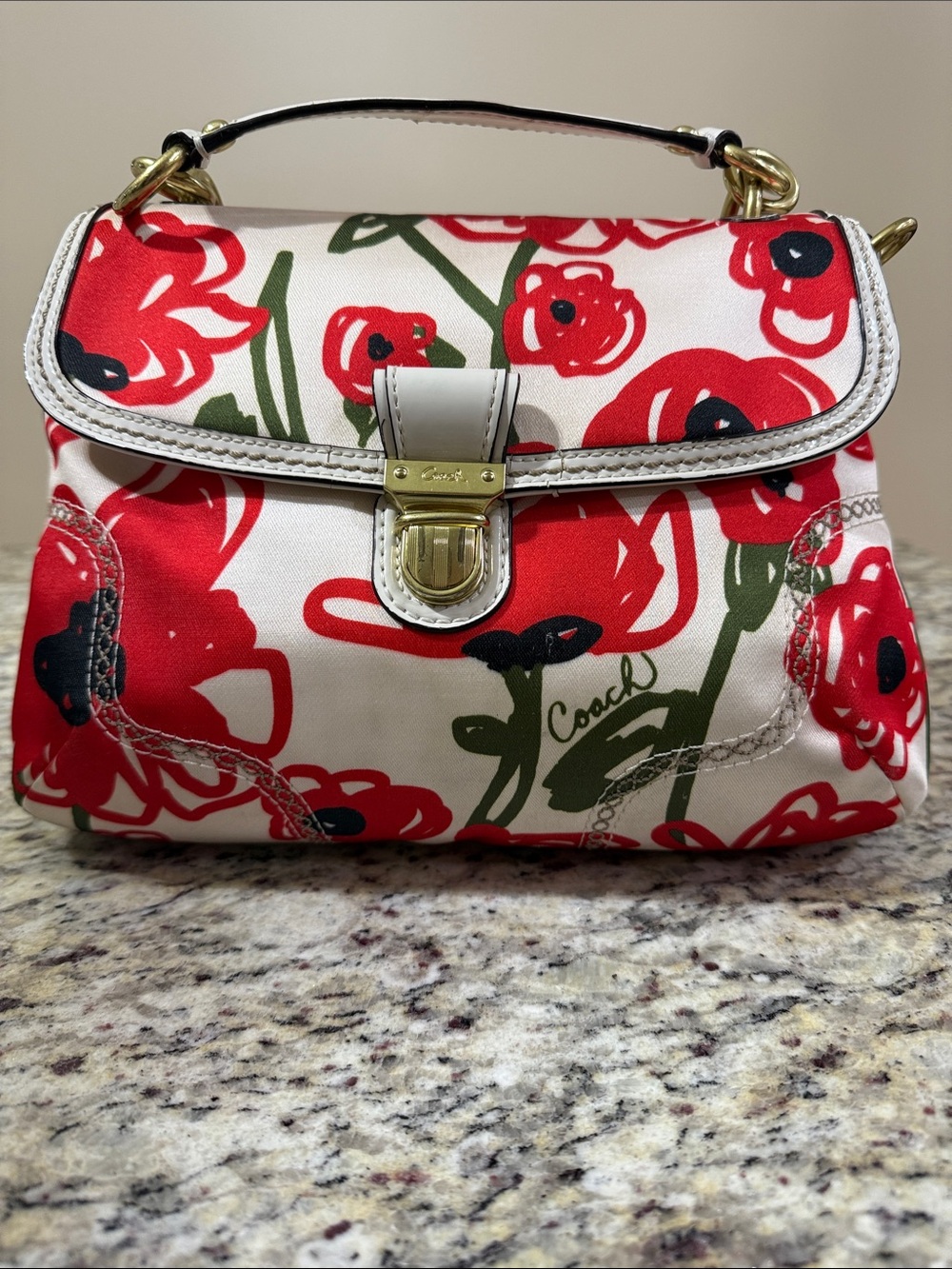 Coach Poppy 22439 Hard to Find Floral Embroidered 2 Way Crossbody Handbag Red